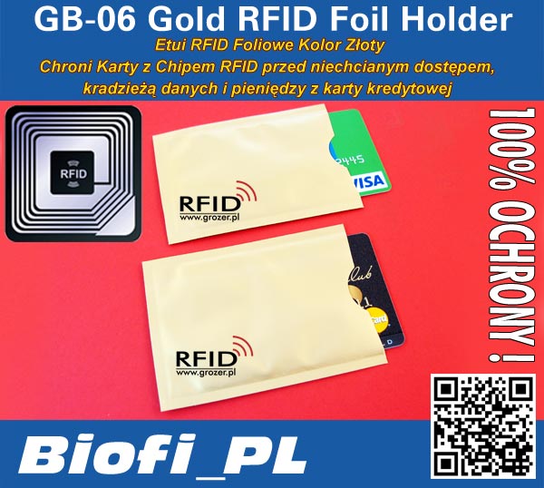 GB-06 Gold RFID Foil Holder - ETUI RFID 100% OCHRONA kart zbliżeniowych