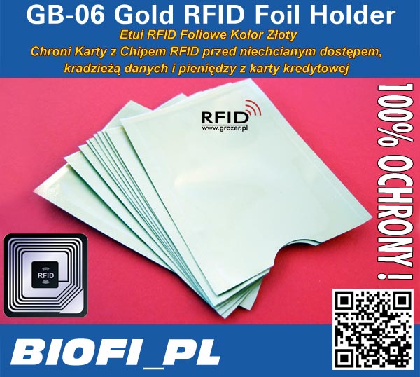 GB-06 Gold RFID Foil Holder - ETUI RFID 100% OCHRONA kart zbliżeniowych