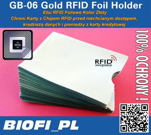 GB-06 Gold RFID Foil Holder - ETUI RFID 100% OCHRONA kart zbliżeniowych