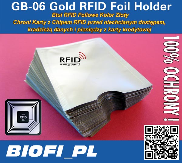 GB-06 Gold RFID Foil Holder - ETUI RFID 100% OCHRONA kart zbliżeniowych