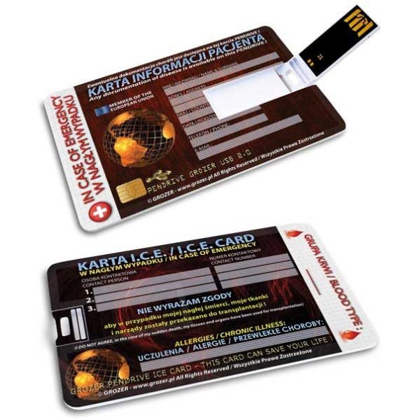 KIBA-029: Karta Życia - I.C.E. CARD - BRAK ZGODY ! - GROZER Karta 16GB USB 2.0 + 5 x ETUI RFID