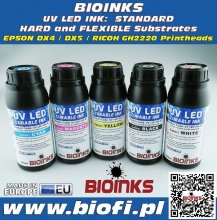 BIOINKS UV-LED-FSU Tusz UV-LED Elastyczny EPSON - K,C,M,Y,Lc,Lm,W,GL - 500ml
