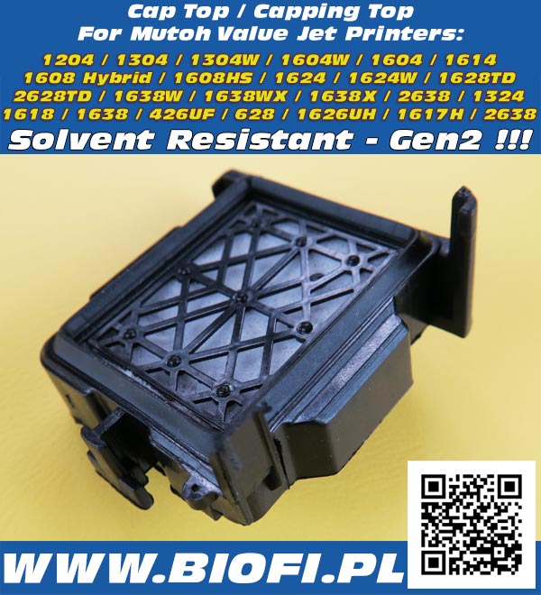 Cap Top / Capping Top for printers: MUTOH ValueJet: 1204, 1304, 1304W, 1604, 1604W, 1614, 1608 Hybrid, 1608HS, 1624, 1624W, 1628TD, 1628TD, 1638W, 1638WX, 1638X, 2638, 1324, 1618, 1638, 426UF, 628, 1626UH, 1617H, 2638