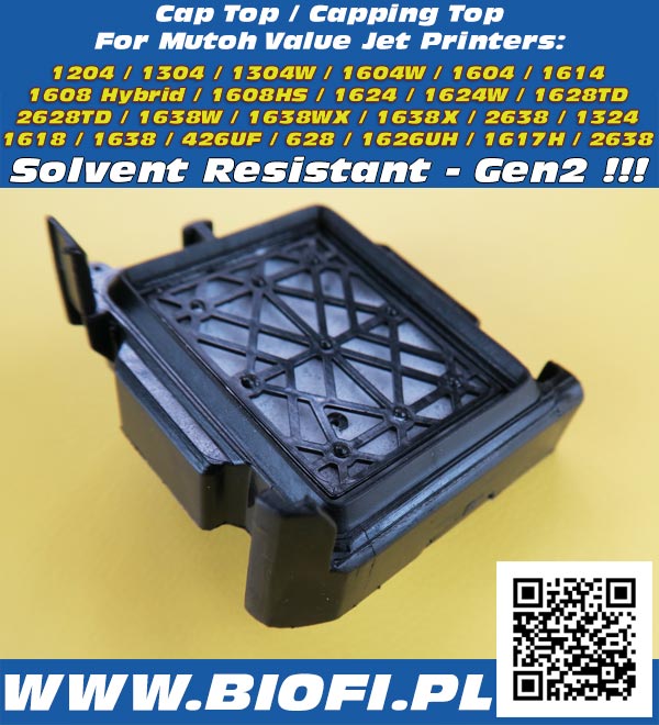 Cap Top / Capping Top for printers: MUTOH ValueJet: 1204, 1304, 1304W, 1604, 1604W, 1614, 1608 Hybrid, 1608HS, 1624, 1624W, 1628TD, 1628TD, 1638W, 1638WX, 1638X, 2638, 1324, 1618, 1638, 426UF, 628, 1626UH, 1617H, 2638