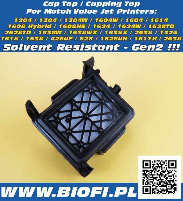 Cap Top / Capping Top for printers: MUTOH ValueJet: 1204, 1304, 1304W, 1604, 1604W, 1614, 1608 Hybrid, 1608HS, 1624, 1624W, 1628TD, 1628TD, 1638W, 1638WX, 1638X, 2638, 1324, 1618, 1638, 426UF, 628, 1626UH, 1617H, 2638