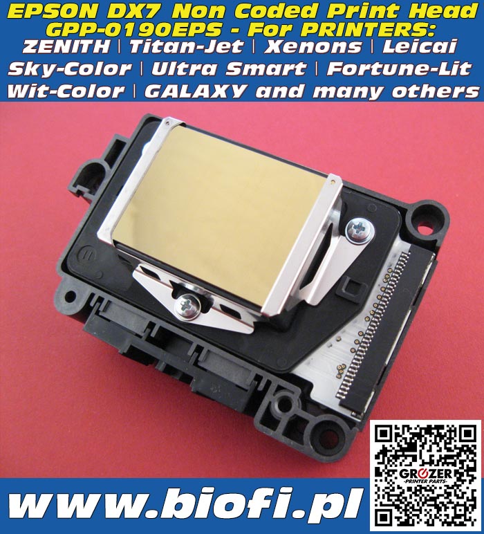 Głowica Drukująca EPSON DX7 PRINT HEAD GROZER PRINTER PARTS: GPP-0190EPS PrintHead for Printers: Titan-Jet, Xenons, Leicai, Sky-Color, Ultra Smart, Fortune-Lit, Wit-Color, GALAXY