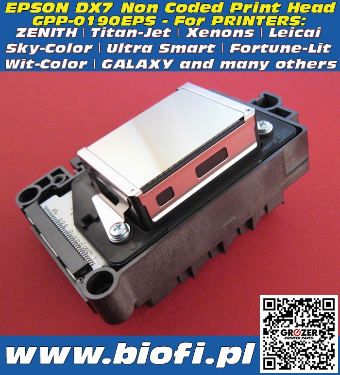 Głowica Drukująca EPSON DX7 PRINT HEAD GROZER PRINTER PARTS: GPP-0190EPS PrintHead for Printers: Titan-Jet, Xenons, Leicai, Sky-Color, Ultra Smart, Fortune-Lit, Wit-Color, GALAXY
