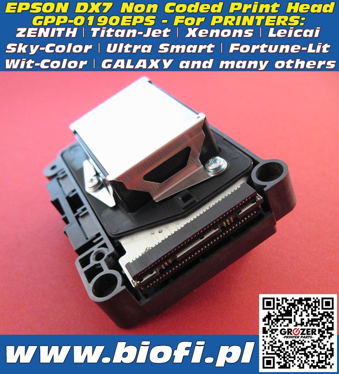 Głowica Drukująca EPSON DX7 PRINT HEAD GROZER PRINTER PARTS: GPP-0190EPS PrintHead for Printers: Titan-Jet, Xenons, Leicai, Sky-Color, Ultra Smart, Fortune-Lit, Wit-Color, GALAXY