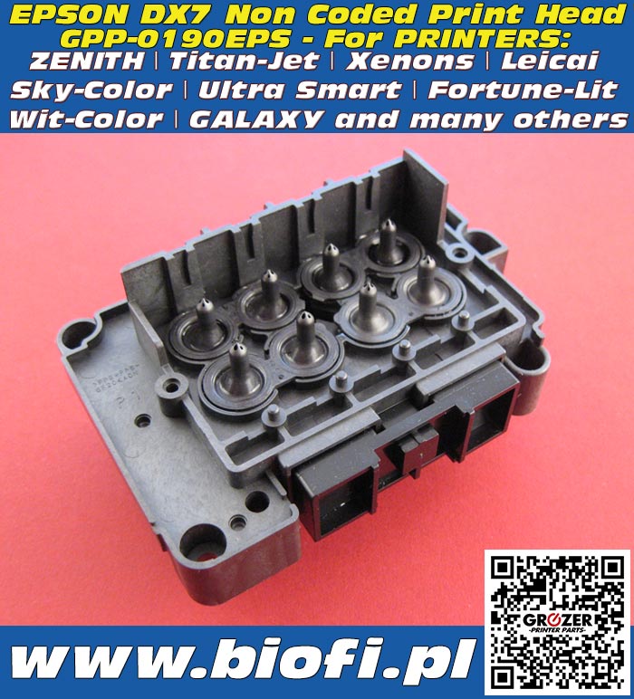 Głowica Drukująca EPSON DX7 PRINT HEAD GROZER PRINTER PARTS: GPP-0190EPS PrintHead for Printers: Titan-Jet, Xenons, Leicai, Sky-Color, Ultra Smart, Fortune-Lit, Wit-Color, GALAXY