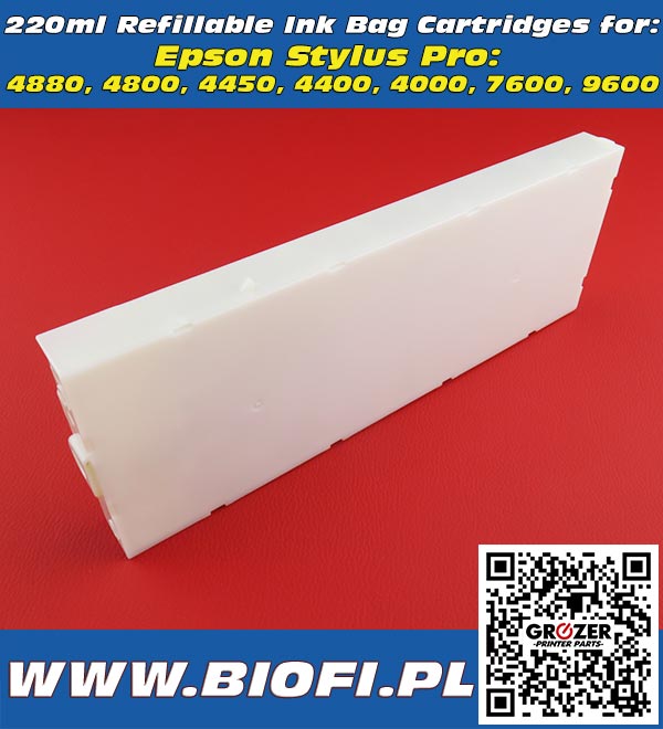 Refillable Ink Bag Cartridge 220ml Epson Stylus Pro 4880, 4800, 4450, 4400, 4000, 7600, 9600